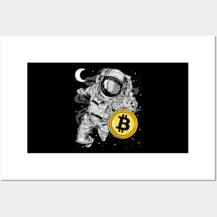 Astronaut Reaching BitCoin BTC To The Moon Crypto Token Cryptocurrency Wallet Birthday Gift For Men Women Kids Posters and Art